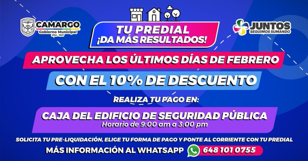 Municipio invita a aprovechar los últimos días con el 10% de descuento en el pago del predial
