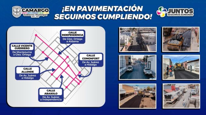 Municipio avanza en pavimentación e infraestructura vial en el centro de Camargo