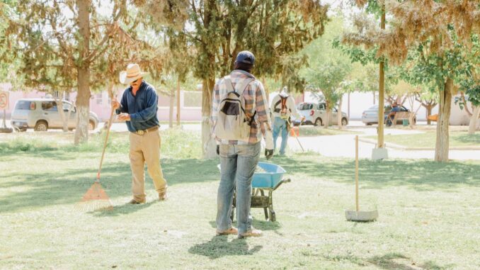 Cuadrillas de servicios municipales trabajan en la limpieza y mantenimiento de la plaza de Árbol Grande
