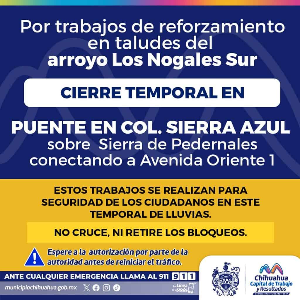 Cierra Municipio puente en colonia Sierra Azul de forma temporal por reforzamiento de taludes